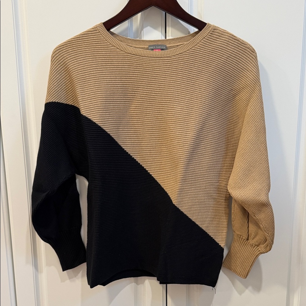 Vince Camuto Asymmetric Colorblock Cotton Blend Sweater Size S